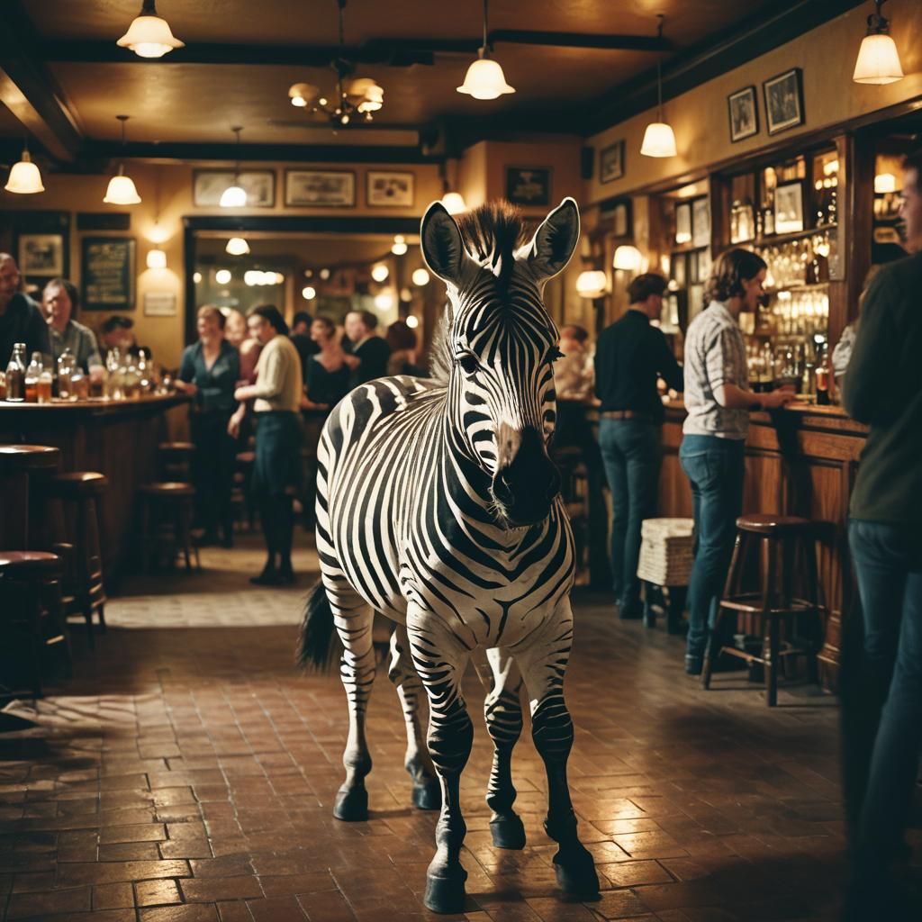 Zebra in a Pub: Cinematic Film Still