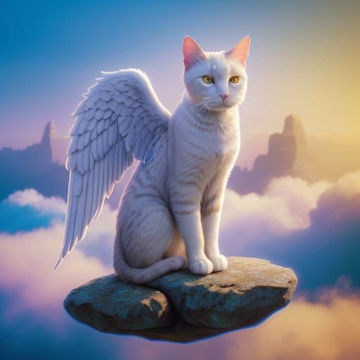 Angel Cat in Ethereal Cloudscape