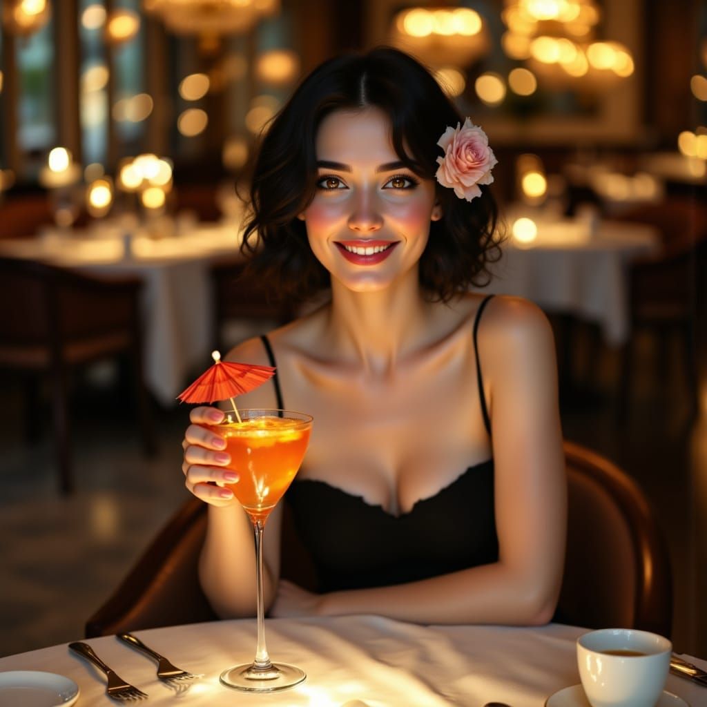 Elegant Woman in Upscale Restaurant Setting