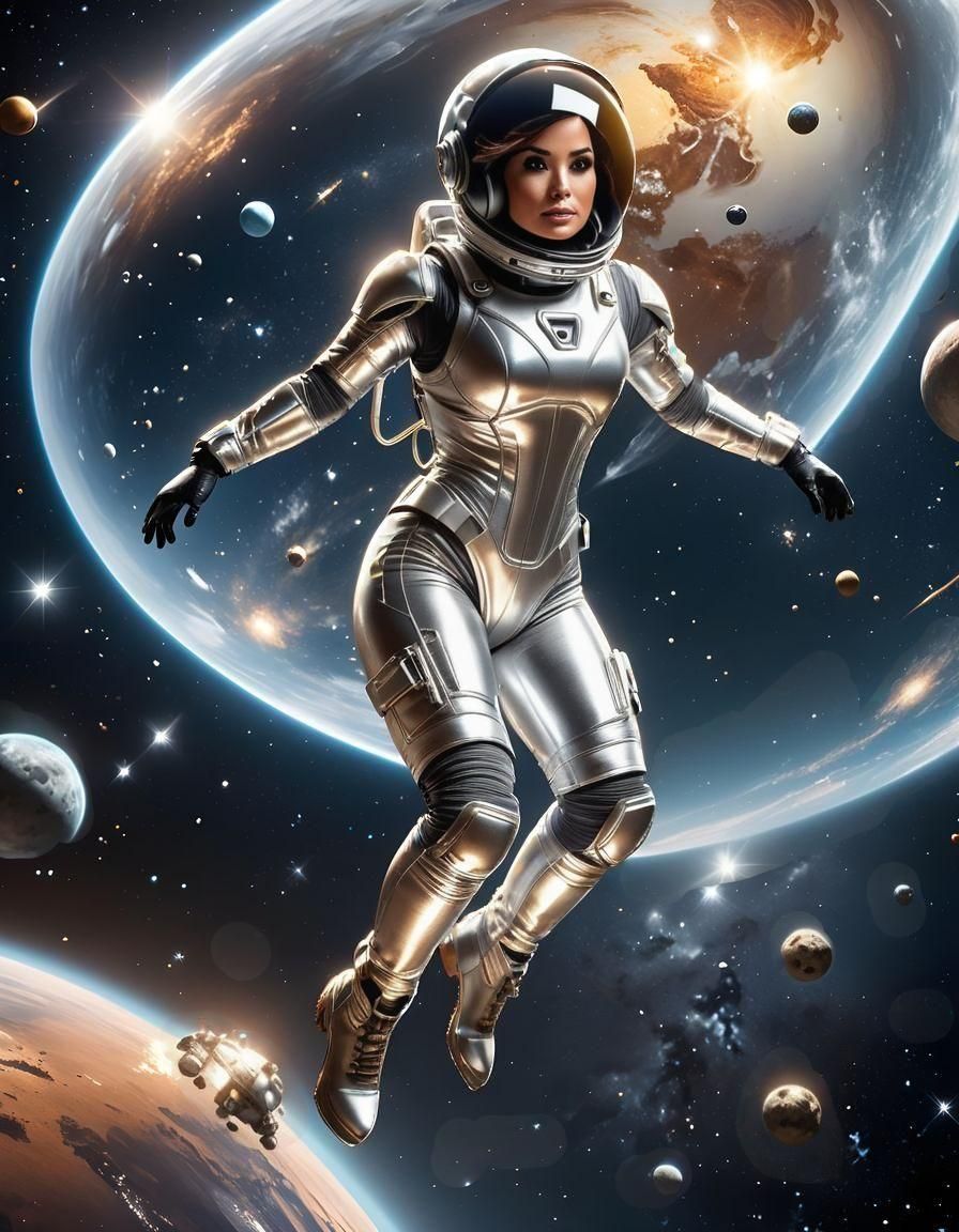 Demi Lovato Floating in Space in Spacesuit