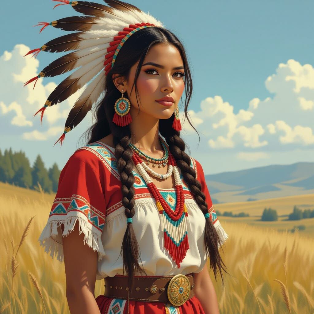 Native American Woman Portrait in Vibrant Style