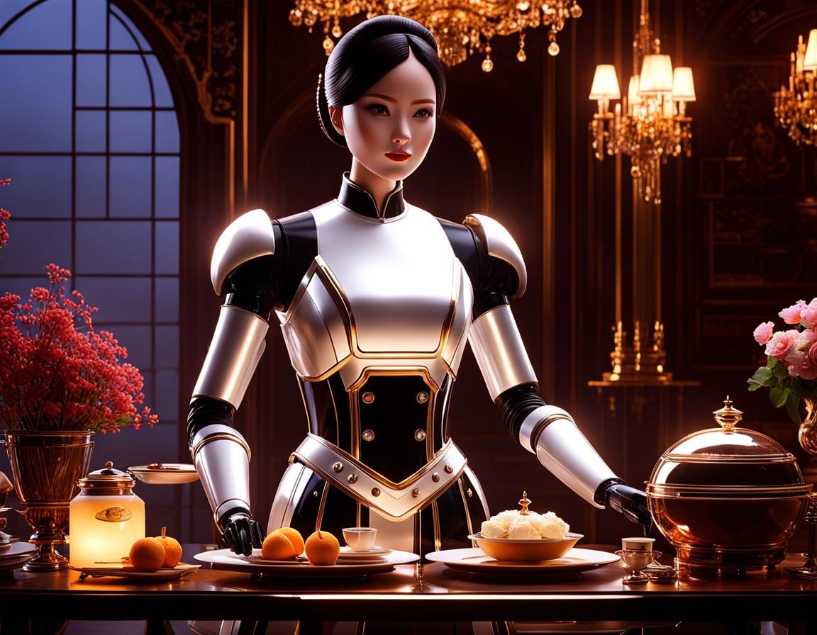 Futuristic Robot Butler with Intricate Details