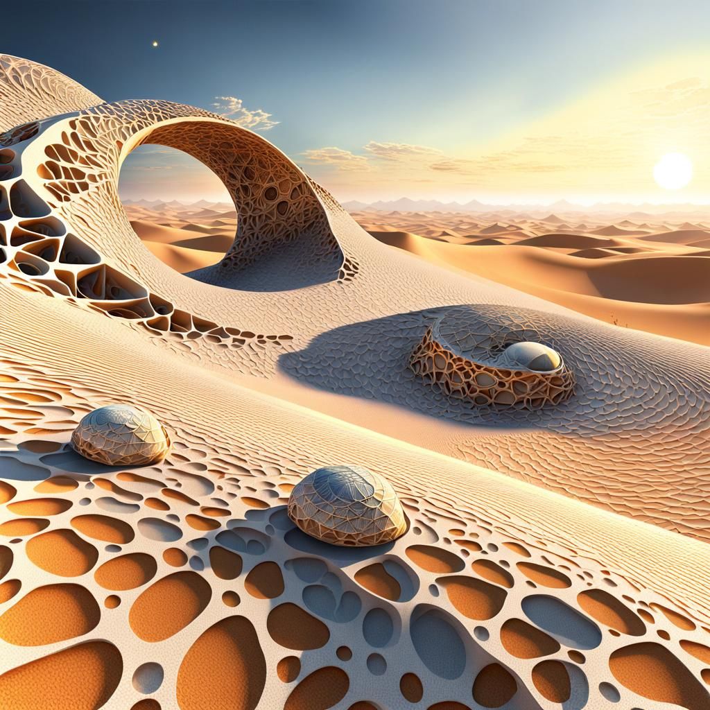 Futuristic Desert Planet with Fractal Stone Structure