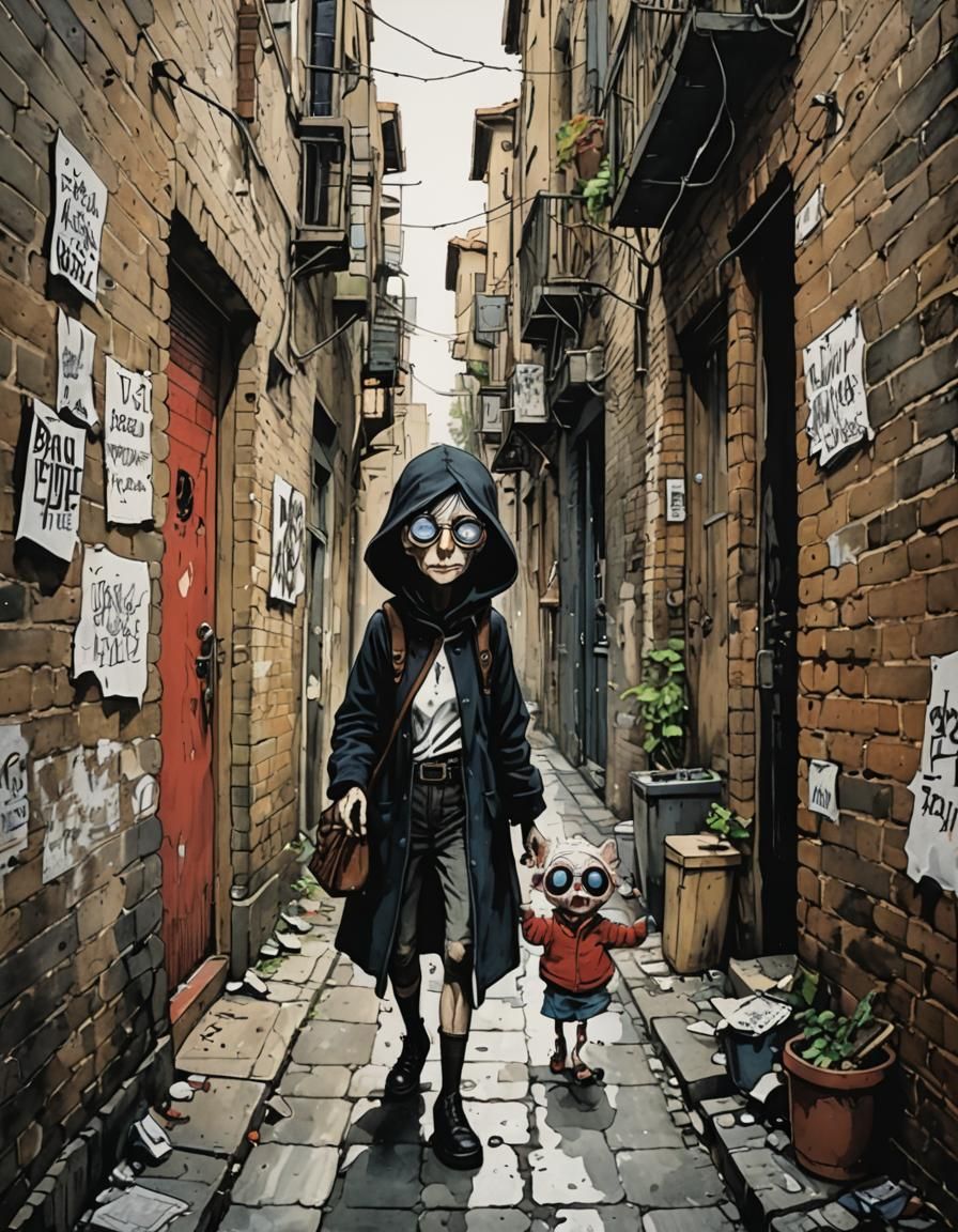 Sneaking Through the Alley: Cartoonish Hyperdetailed Art