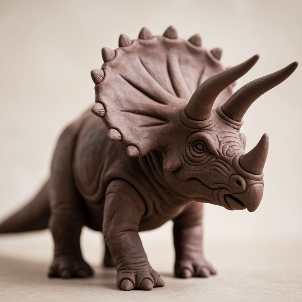 Detailed Clay Triceratops Macro Studio Shot