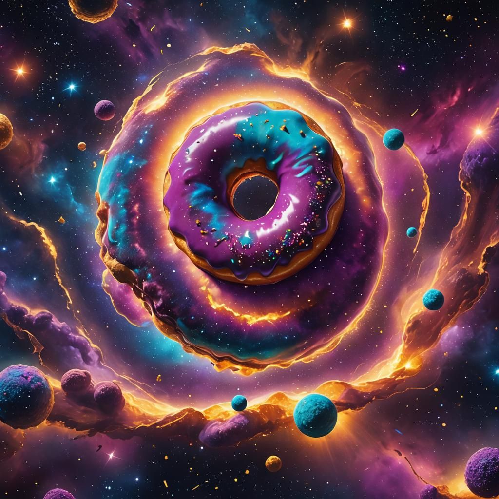 Gigantic Space Donut in Cosmic Oil Painting Style