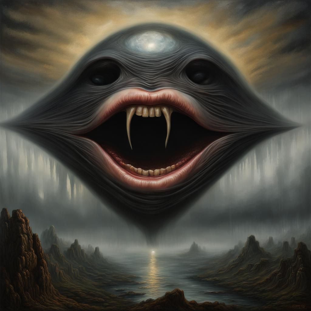 Eldritch Alien Mouth in Twilight Mist