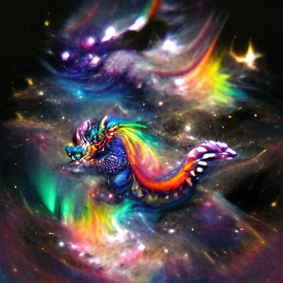 Rainbow Dragon Soaring Through the Cosmos