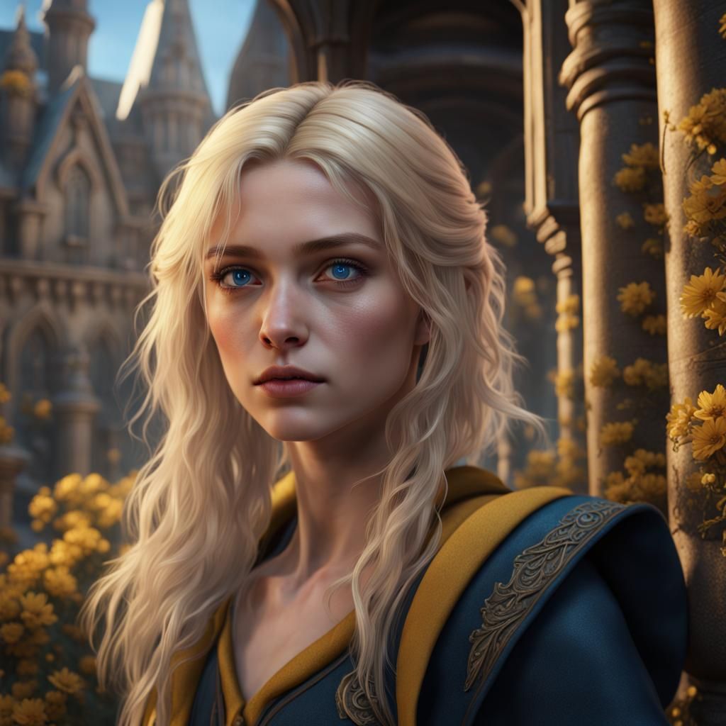 Hufflepuff Girl at Hogwarts: Detailed Digital Art