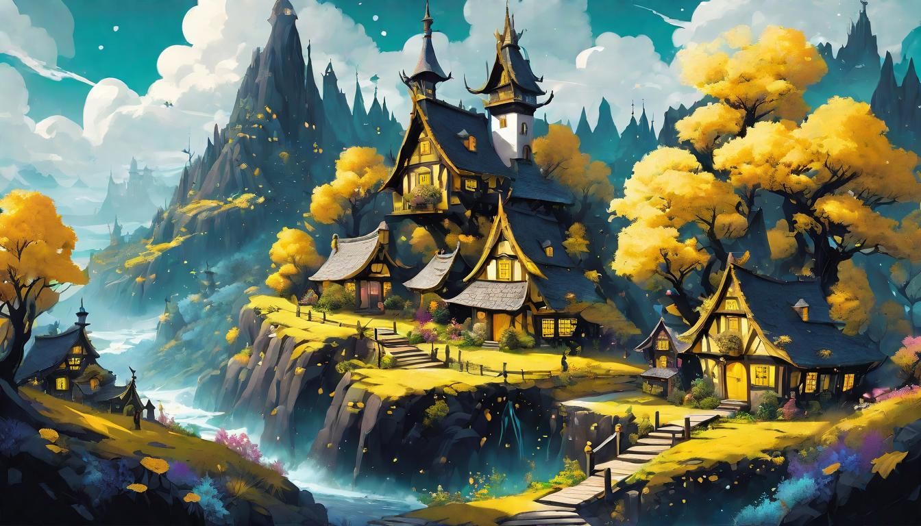 Mystic Fairy Village: Detailed Fantasy Illustration