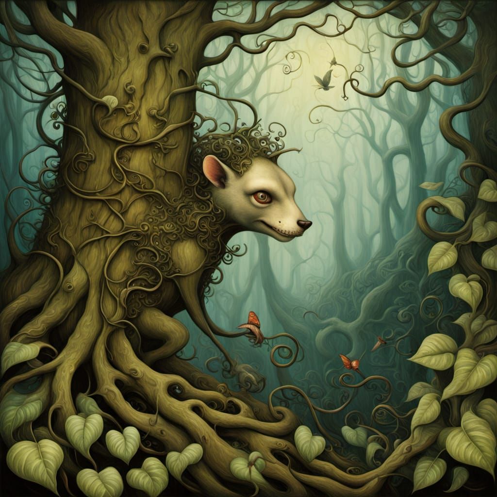 Destructive vine tree overgrowth forest primeval, terrified wildlife. Benjamin LaCombe