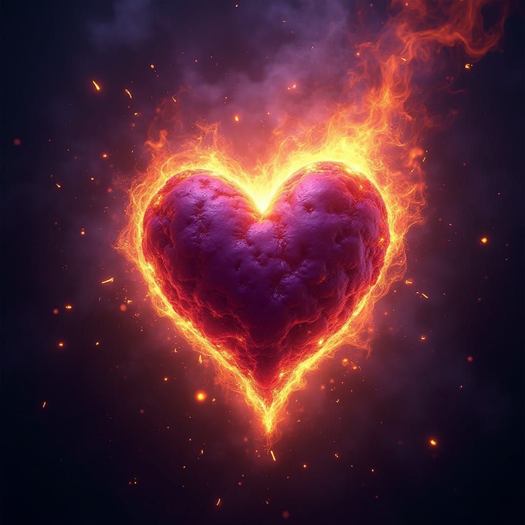 Surreal Heart of Flame Illuminated by Vibrant Sparks