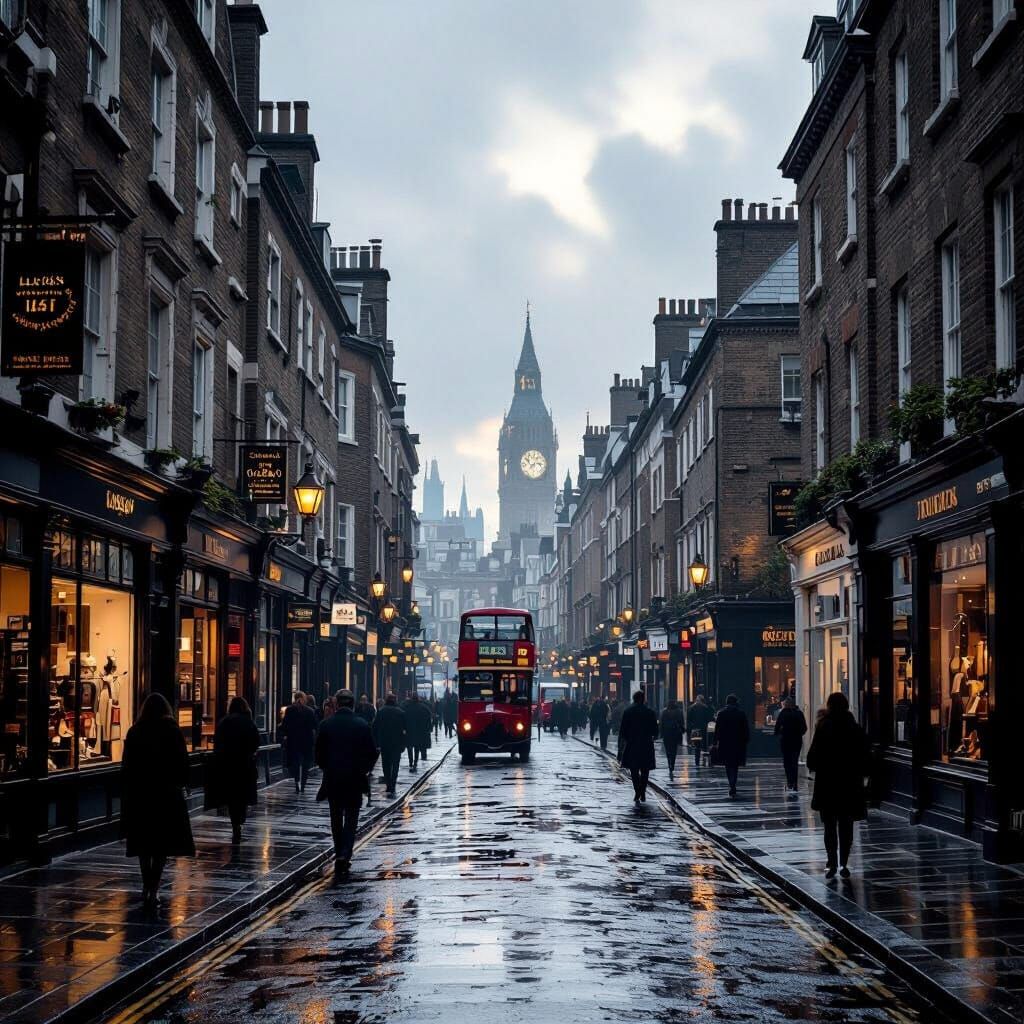 London's Grimy Streets in Fading Light, 19th Century Style