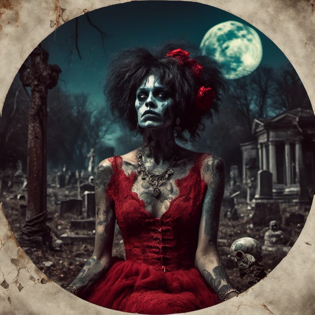 Macabre Frankenstein Woman in Graveyard, Unreal Engine 5