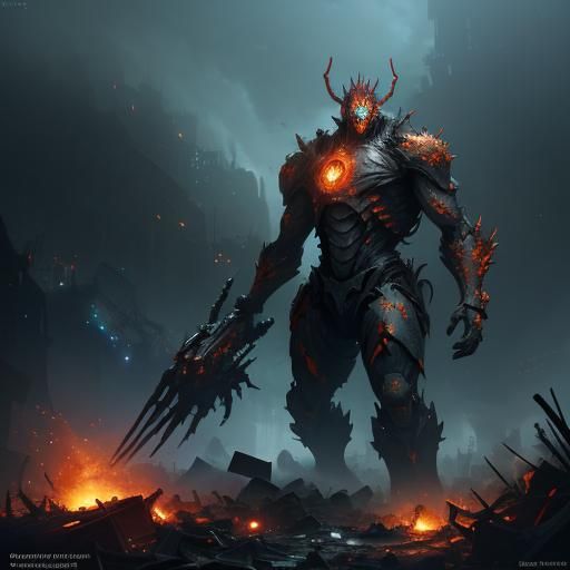 Trash Titan: Fantasy Concept Art in Dark Green and Blue