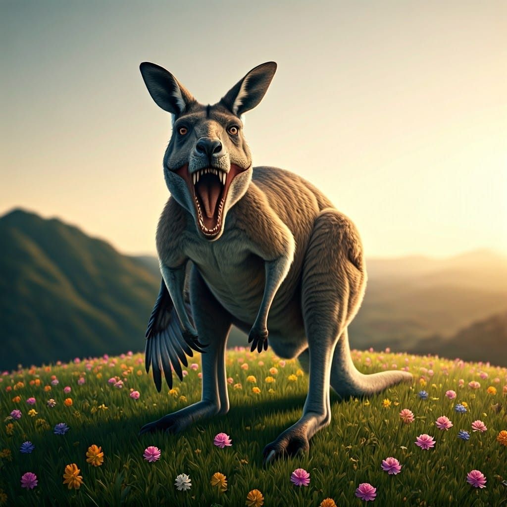 Kangaroo-Rex Chimera Roaring in Spring Sunlight