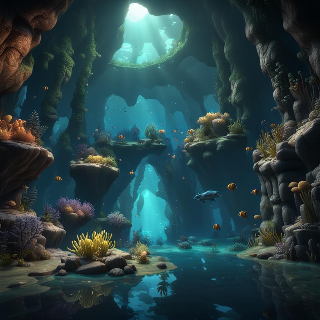 Mysterious Deep Sea Cave in 3D Cinematic Style