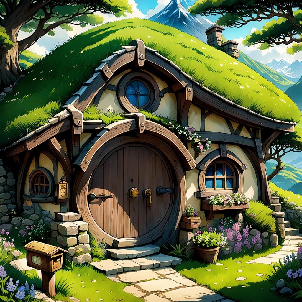 Anime Hobbit House with Mailbox in Studio Trigger Style