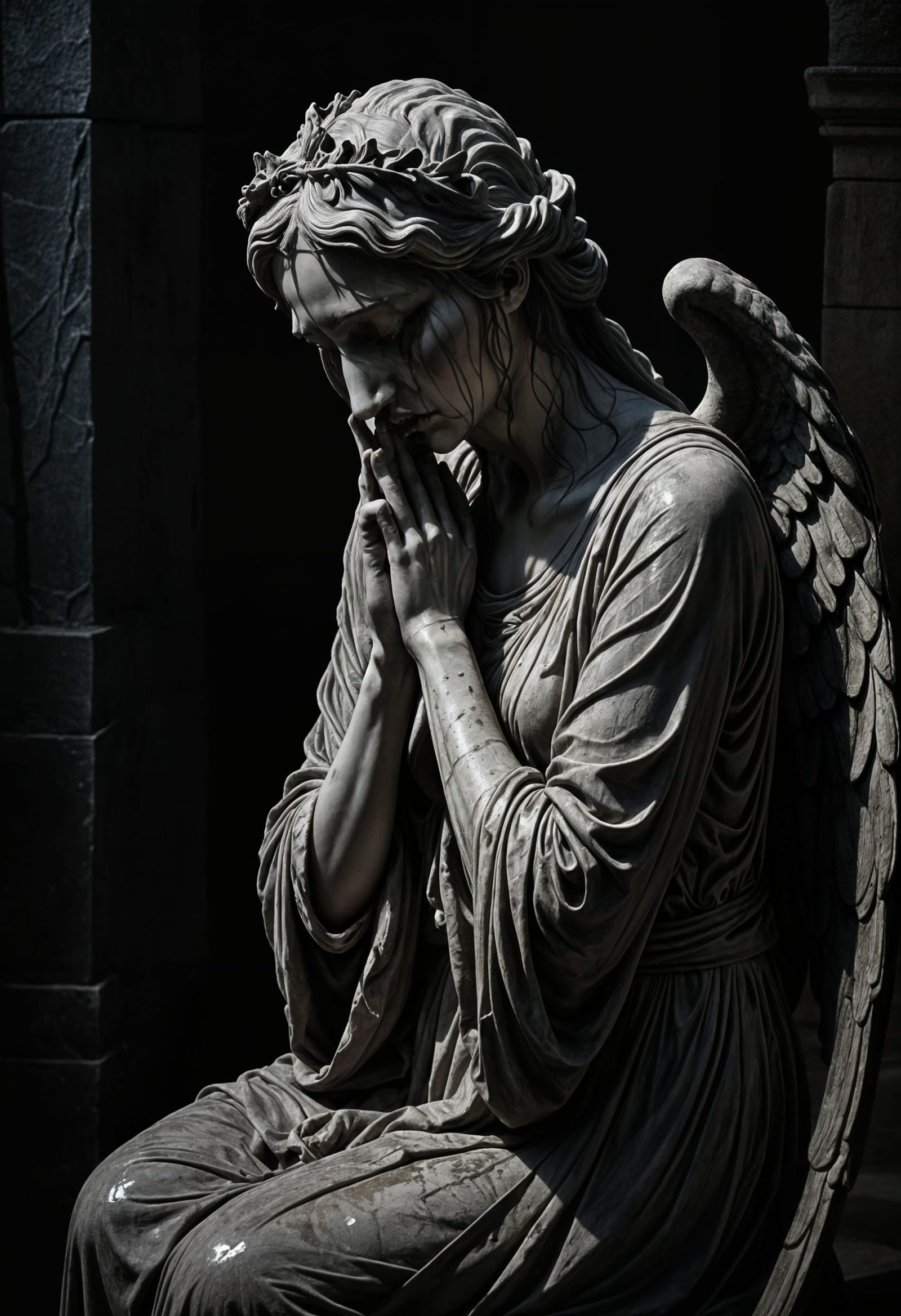 Weeping Angel Sculpture in Gothic Style