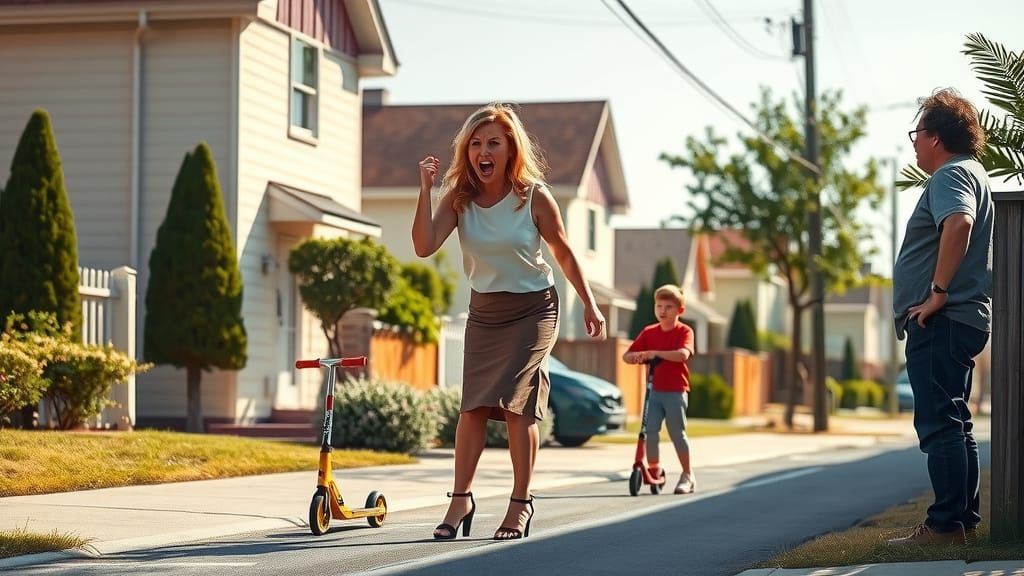 Angry Woman Yelling at Children on Sidewalk
