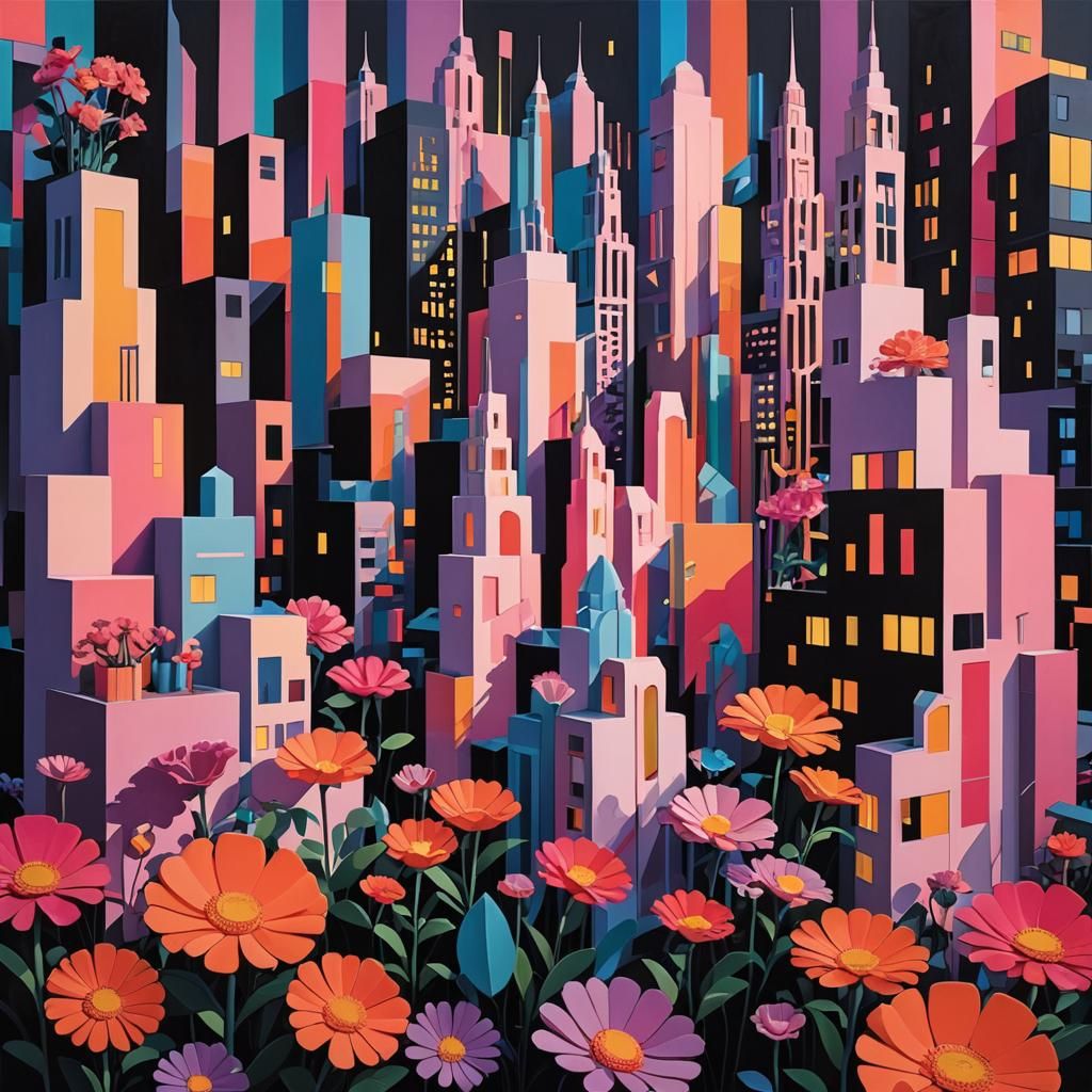 Neon Dreamscape: Geometric Cityscape Unfolds