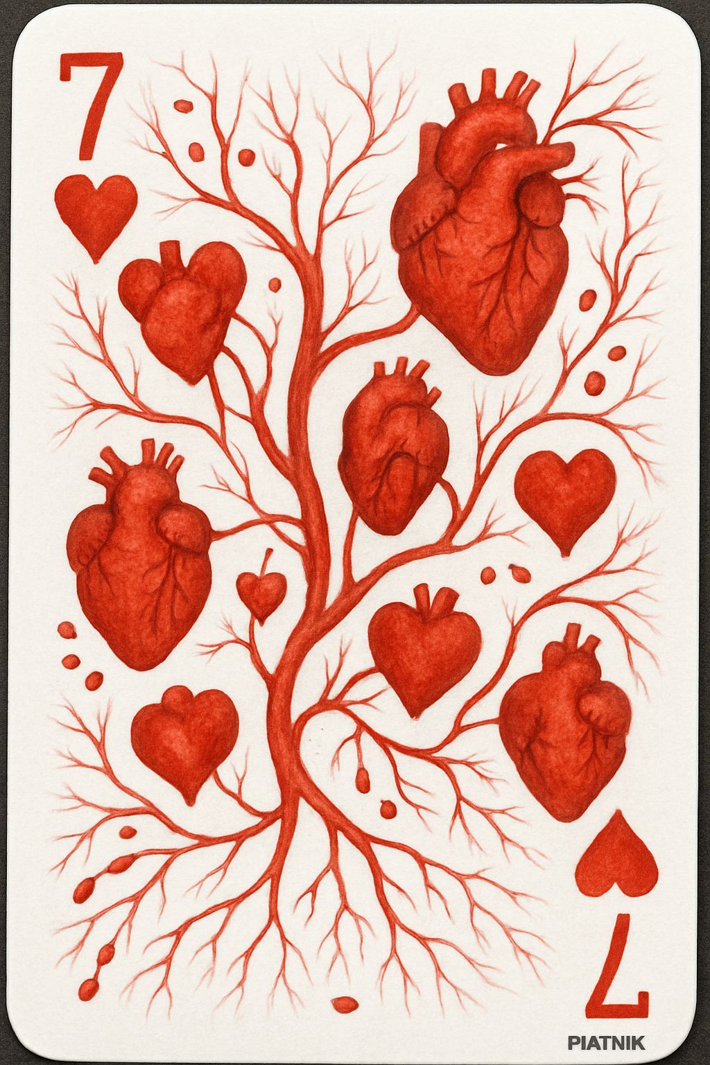 7 of Hearts with Blood Veins and Aorta on Card