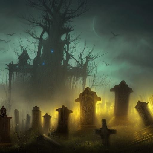 Haunted Graveyard: Zombie Arms Under Starry Sky