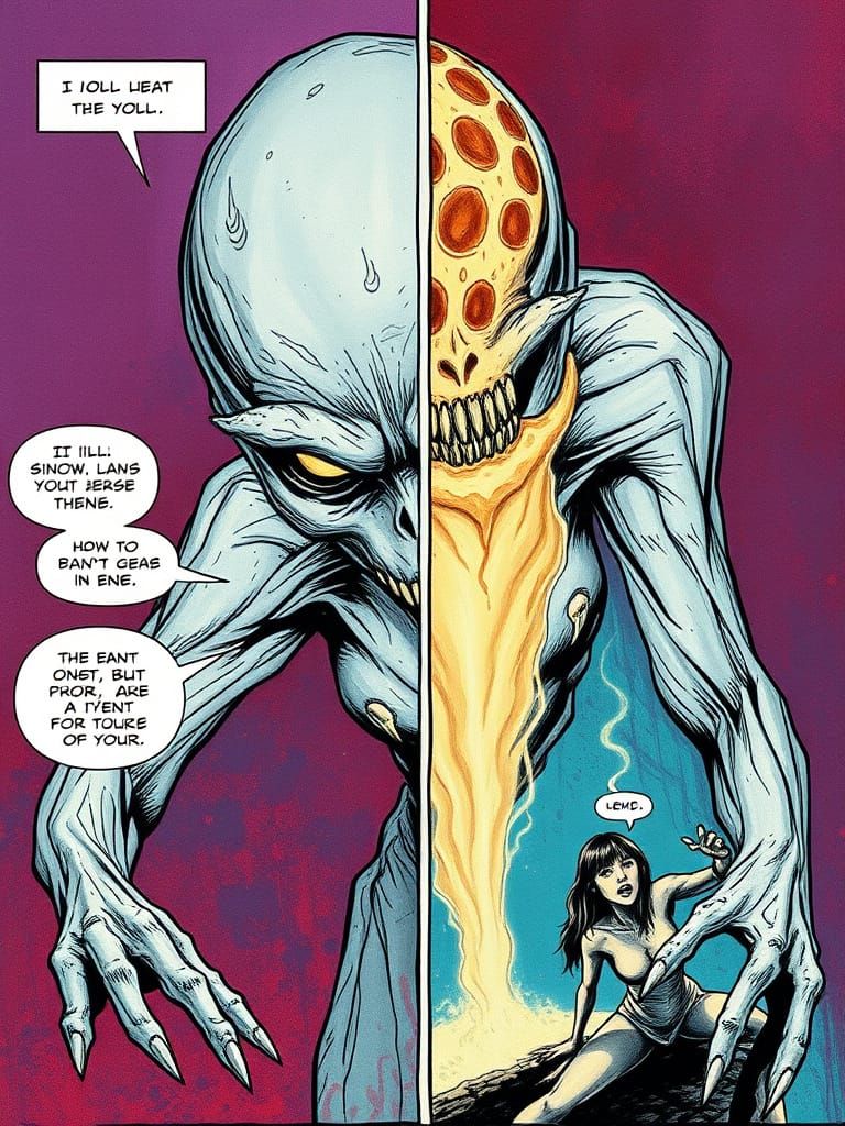 Horror Comic Page: Silver Monster Scares Town