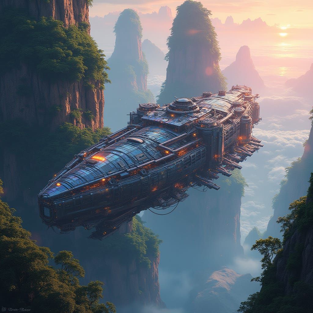 Futuristic Space Station with Lush Greenery and Solar Panels