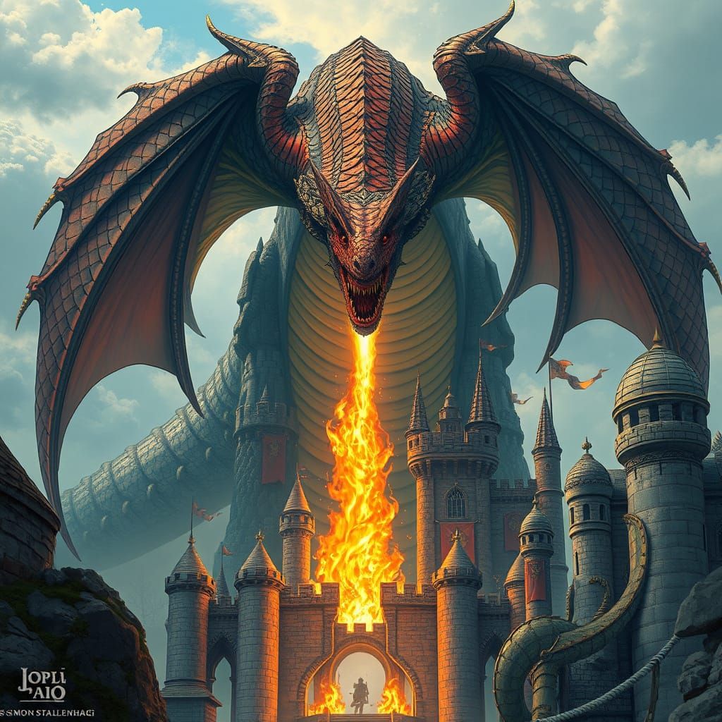 Dragon About to Burn Down Castle: Digital Art