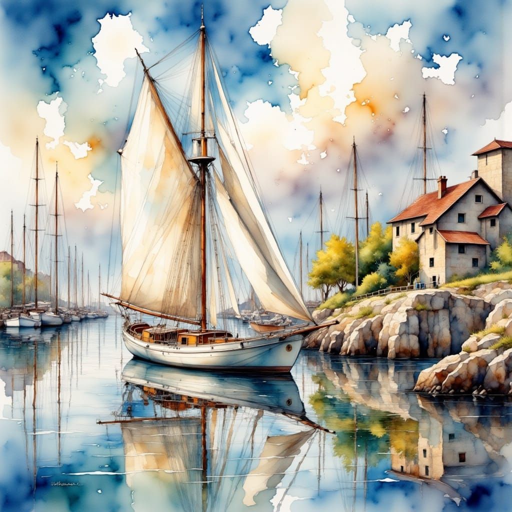 Majestic Sailboat in Impressionist Style