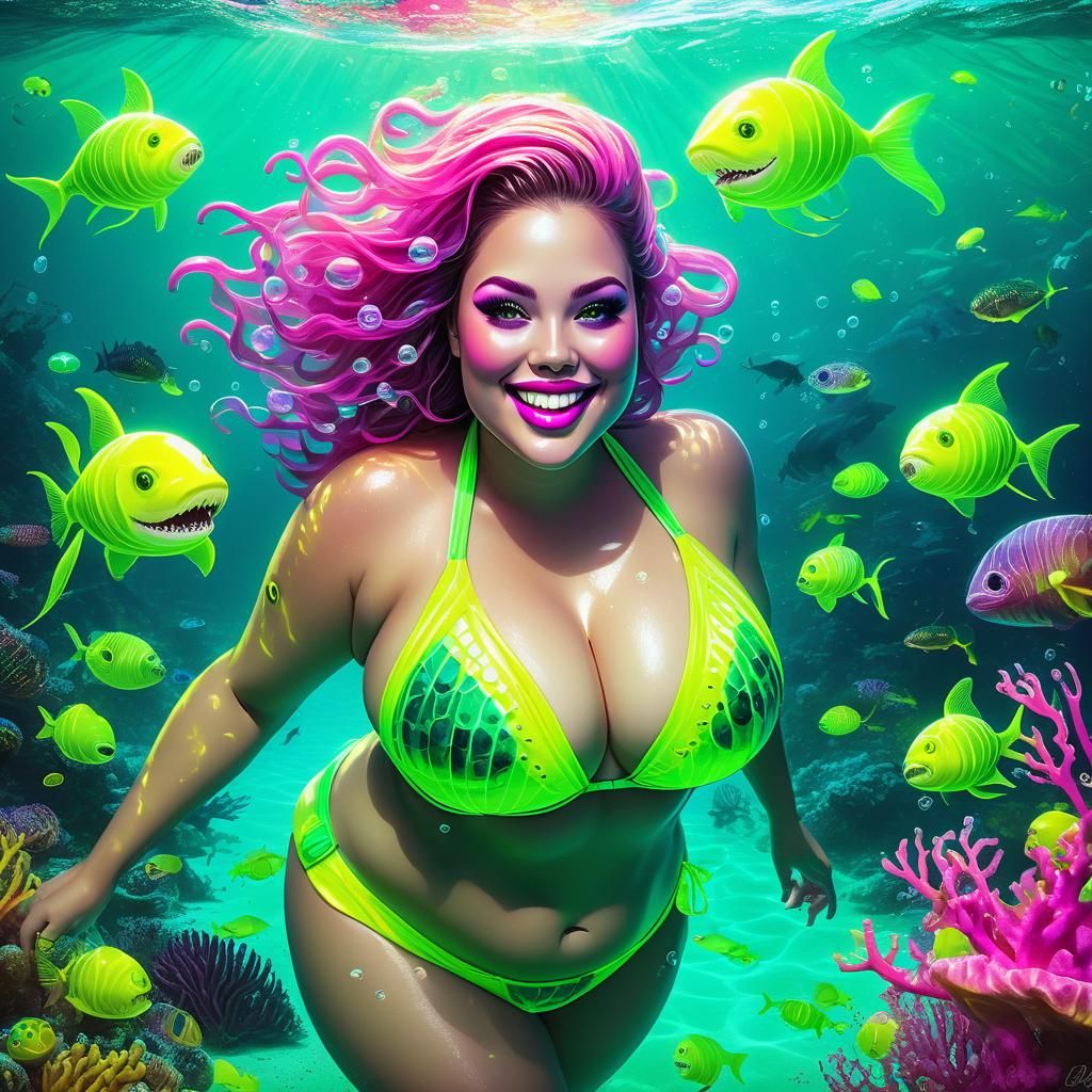 Bioluminescent Bikini Beauty in the Deep Sea