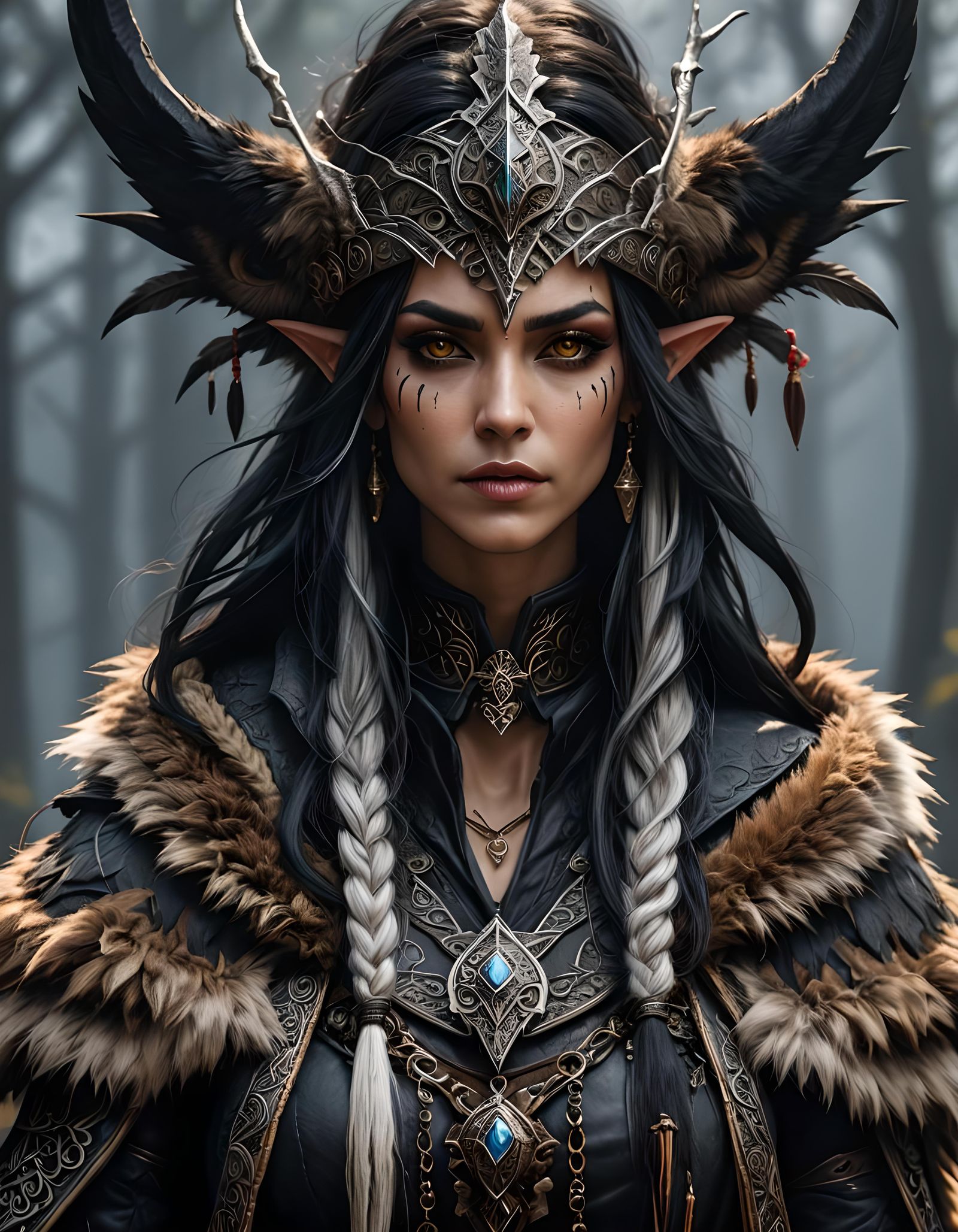 Shadow Elf Shaman Portrait in Gothic Style