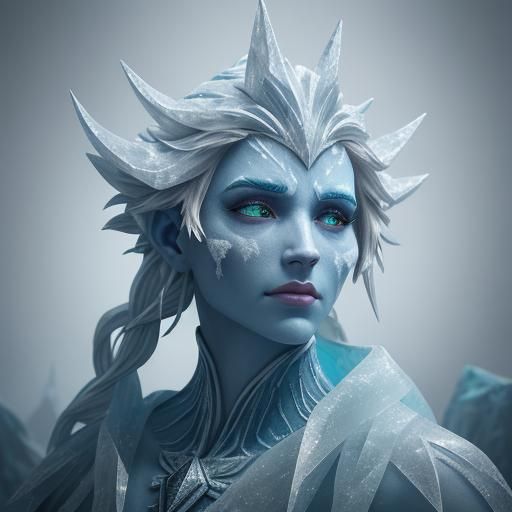 Ice Creature in Frozen Cave: Art Deco Style