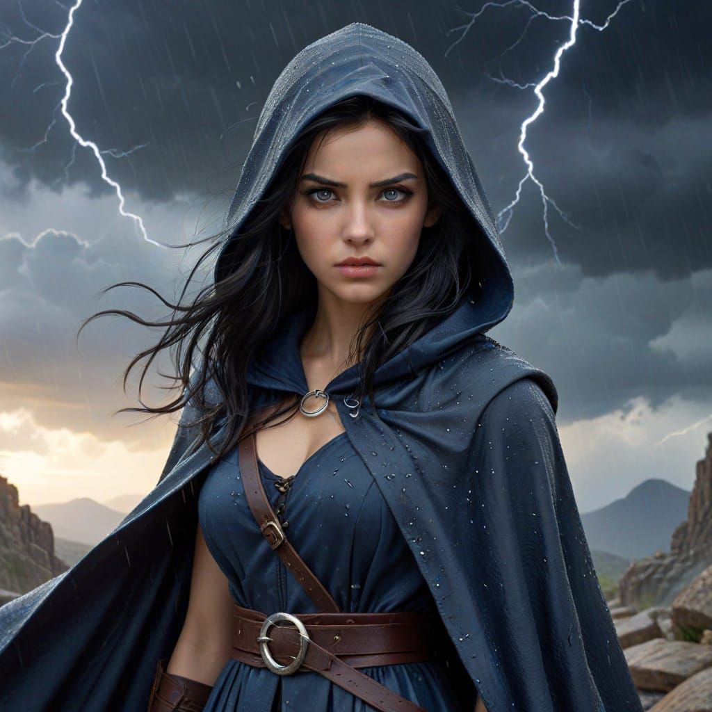 Fantasy Novel Protagonist in Stormy Weather