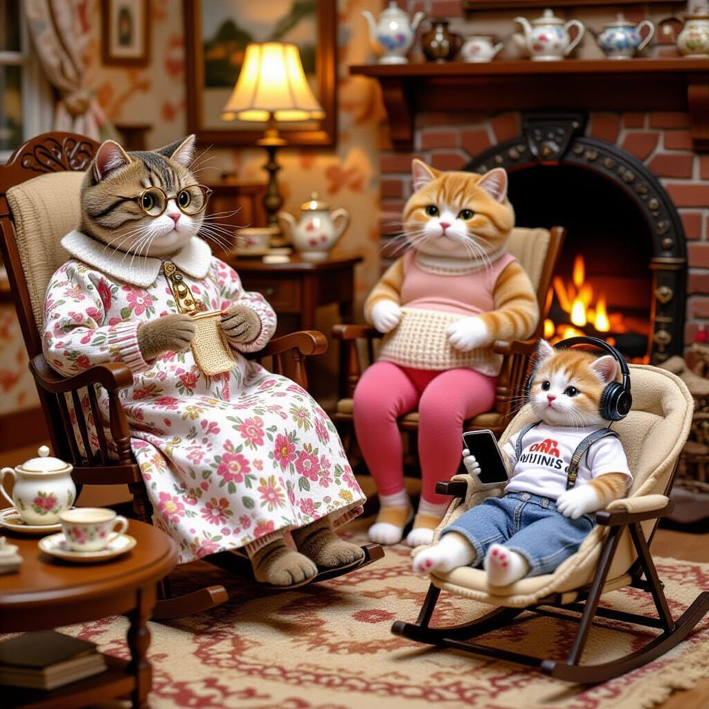 Cats in Cozy Home as Storybook Illustration