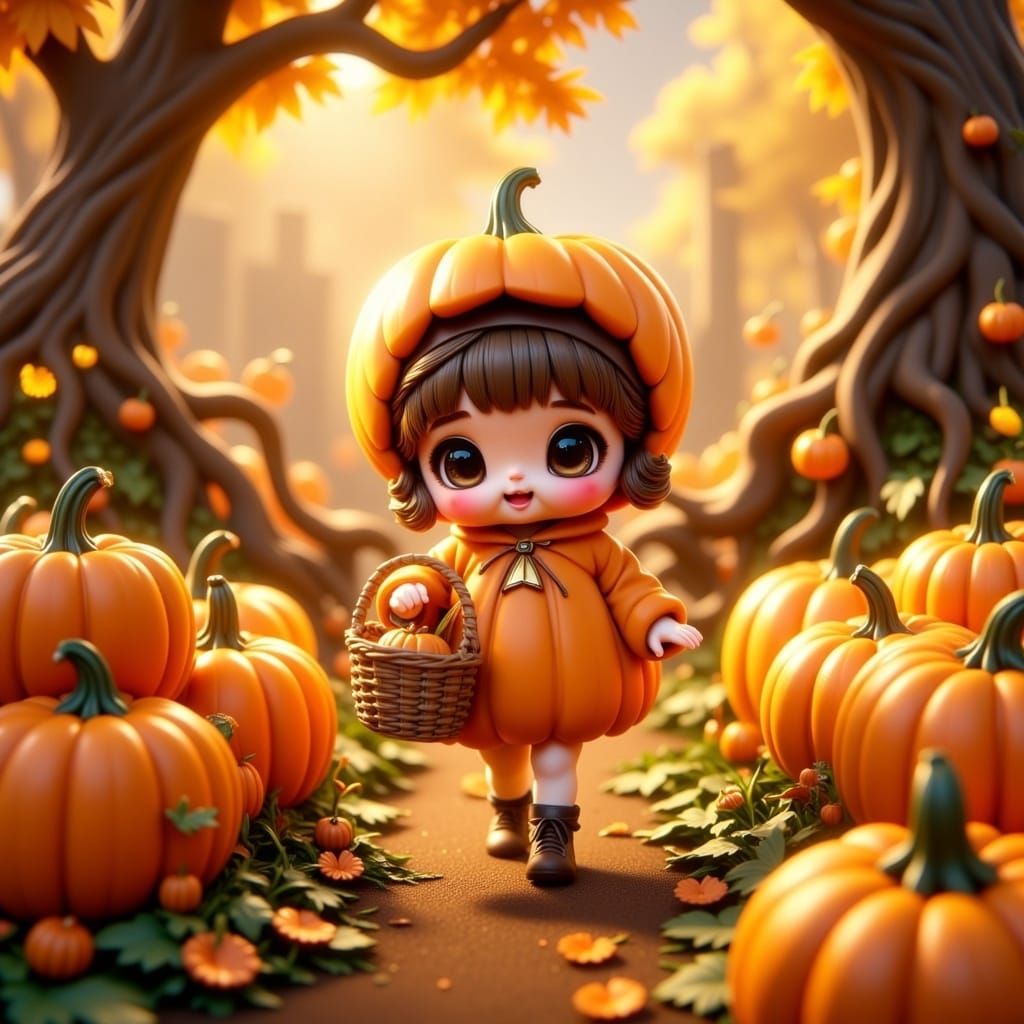 Chibi Girl's Autumn Pumpkin Patch Adventure