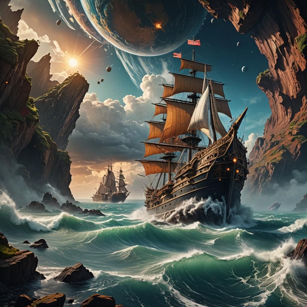 Ship Sails from Earth: Detailed Matte Painting
