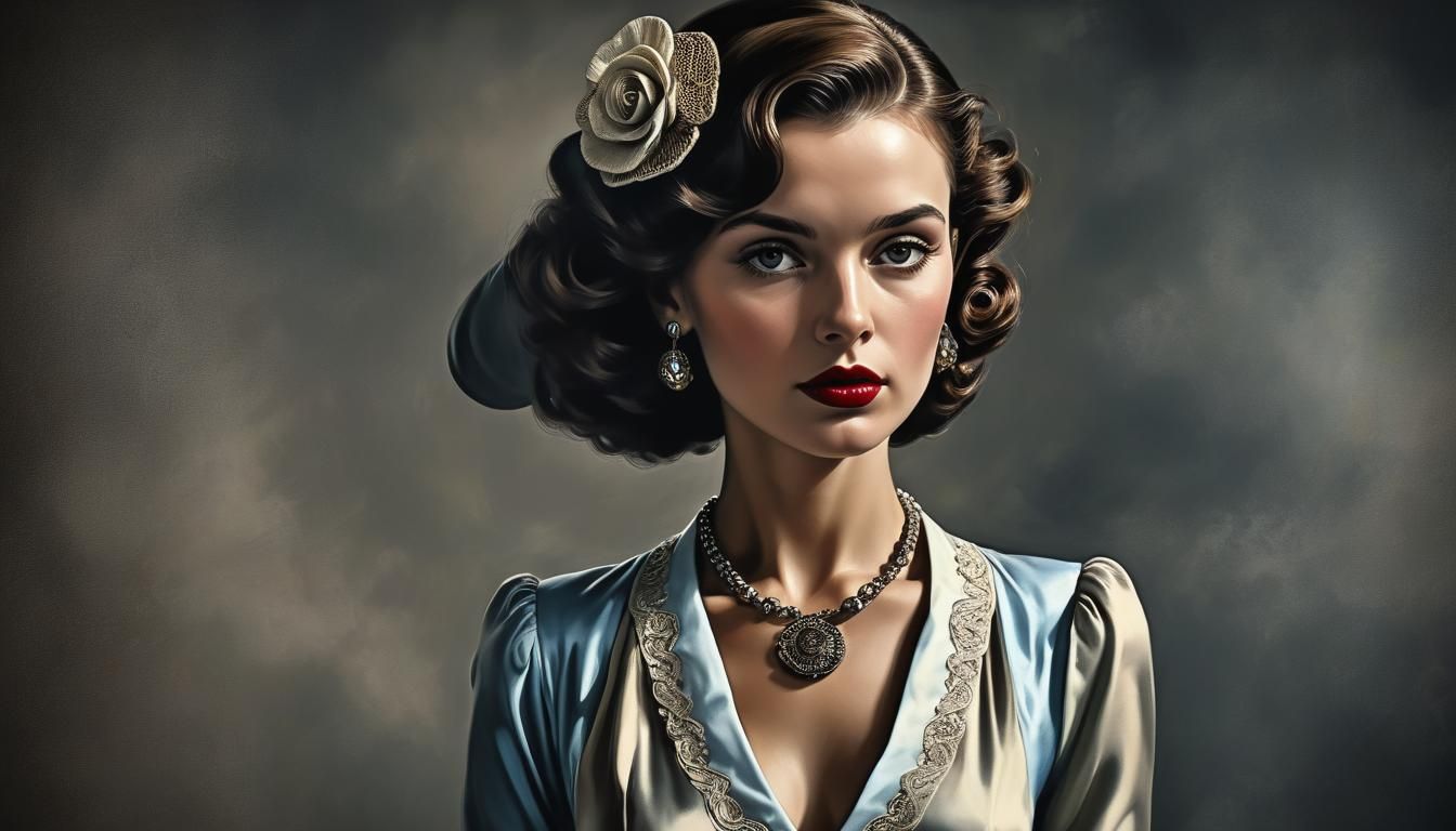 Elegant 1940s Woman Portrait in Hyperrealistic Style