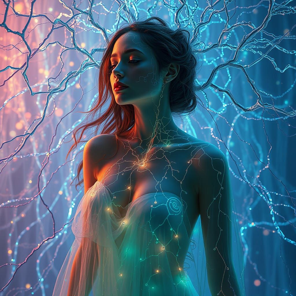 Ethereal Goddess in Luminous Crystal Realm