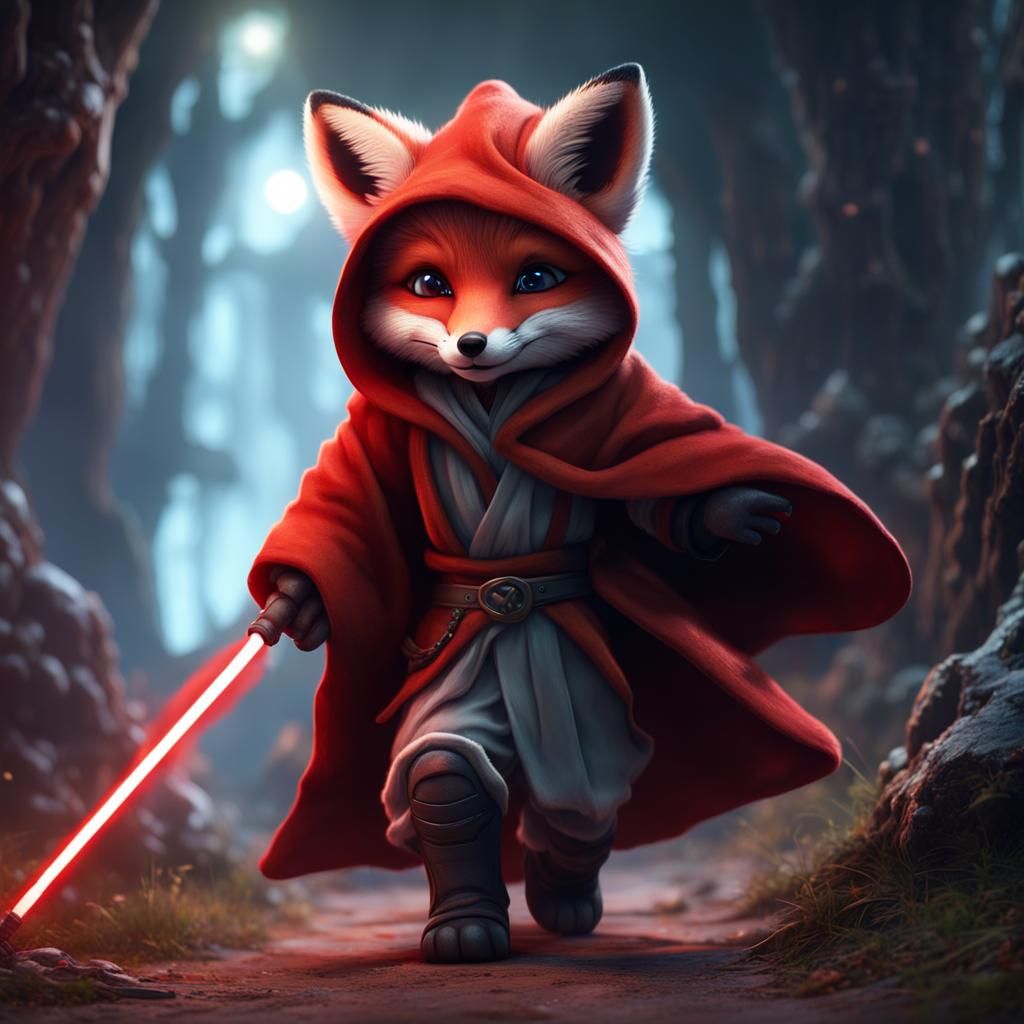 Fox Cub on Dark Path with Lightsaber