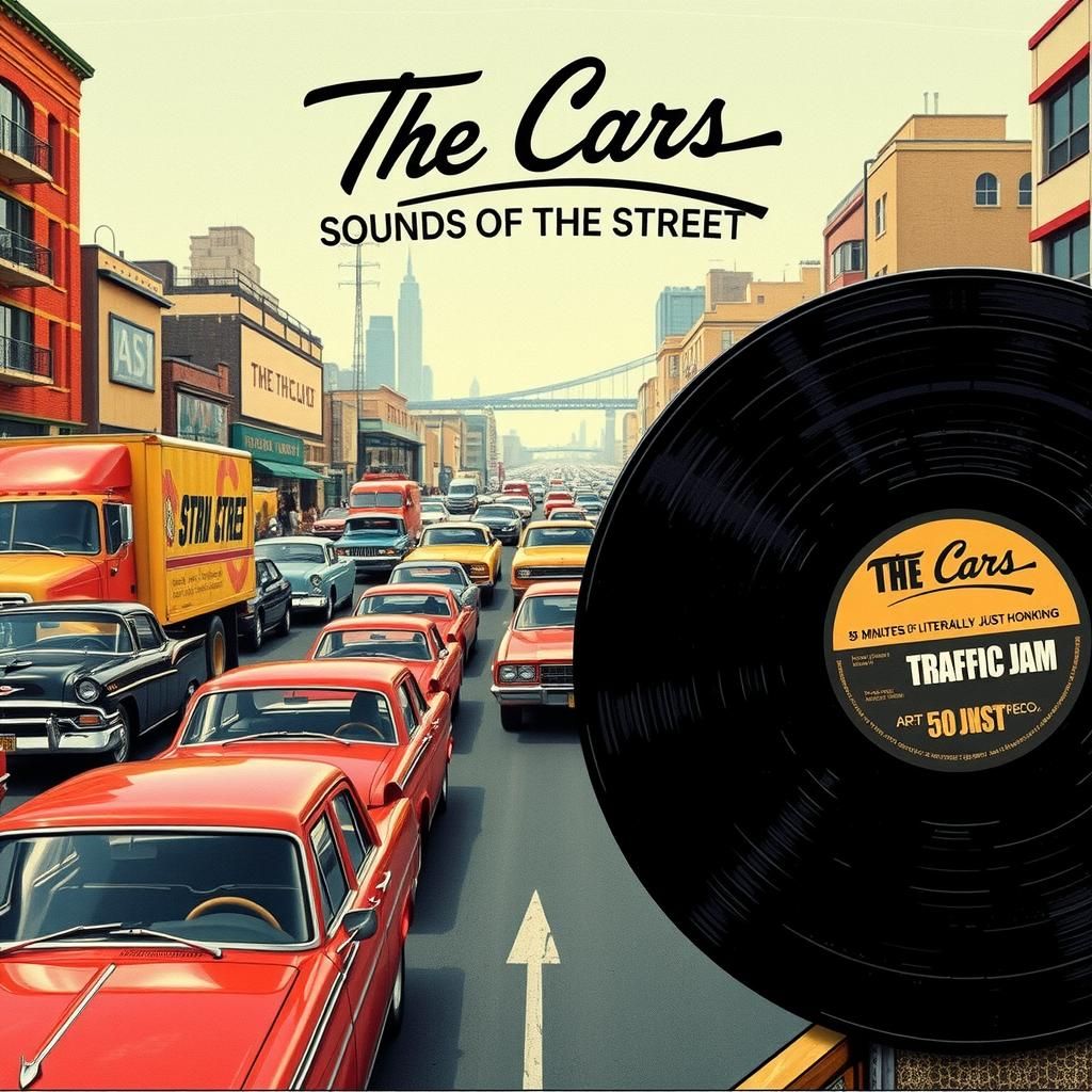 1970s Cityscape Traffic Jam Album Cover Art