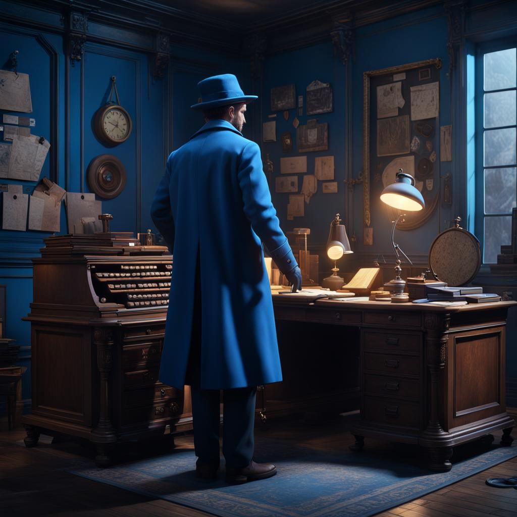 Blue Detective in Blue Room: Detailed Matte Painting