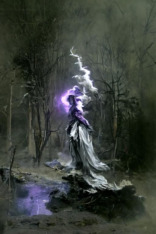 Witch Dancing in Forest at Night in Dark Fantasy Style