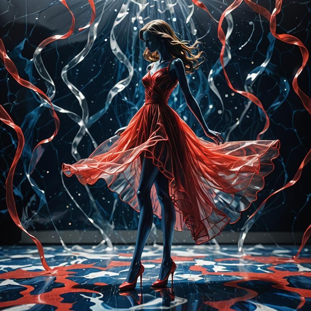 Dreamlike Papercut Figure in Dark Blue Marbled Background