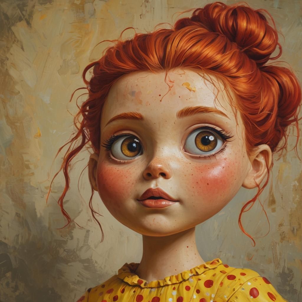 Whimsical Doll Girl in Fantastical Impasto Painting