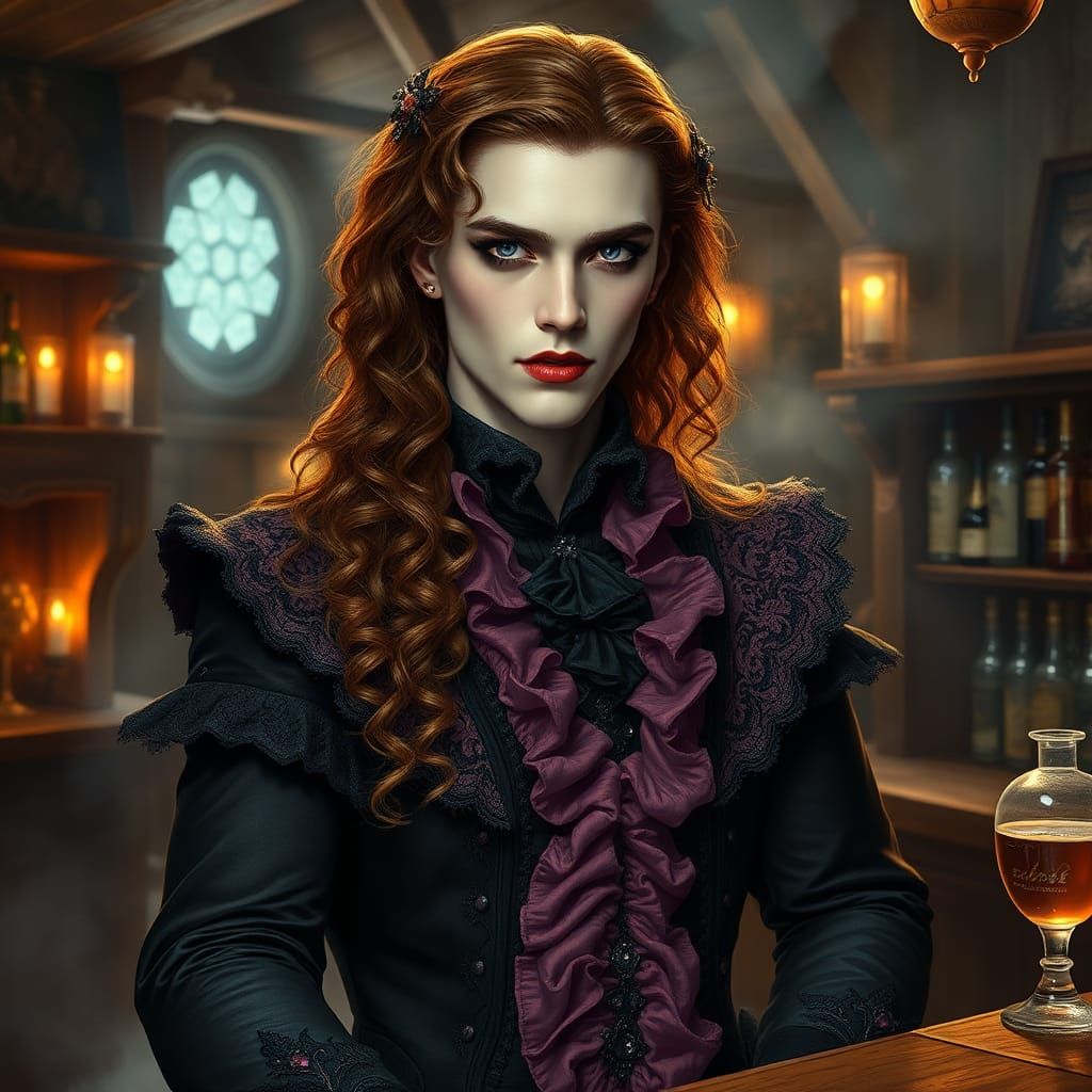 Vampire Bartender in Ethereal Medieval Pub