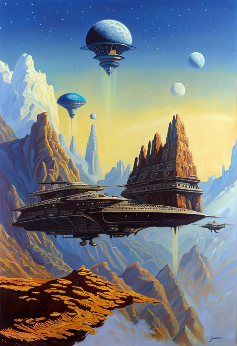 Alien World Spacecraft: Oil Painting by James Gurney