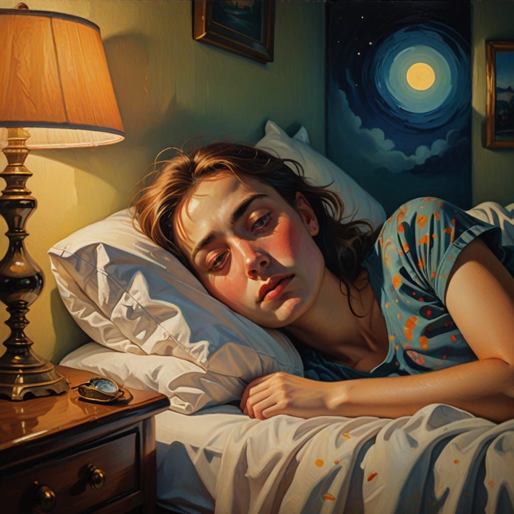 Surreal Oil Painting of Sleeplessness in Golden Hour