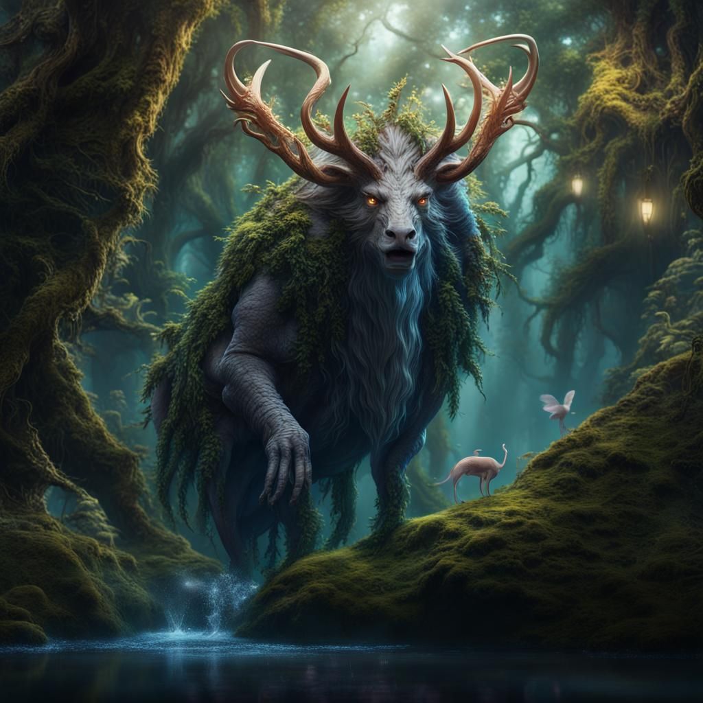 Mythical Creature Emerges from Enchanted Forest